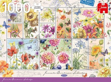 Puzzelwereld-Legpuzzel-Jumbo- Flower Stamps, Summer Flowers, Janneke Brinkman-1000 stukjes-18812 F