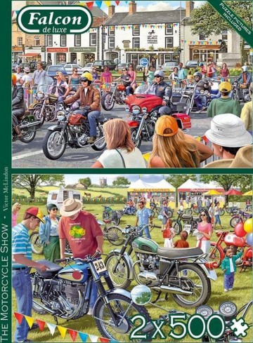Puzzelwereld legpuzzel falcon de luxe 11312 The Motorcycle Show 2 X 500 stukjes F