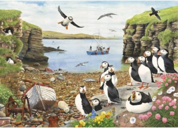 Puzzelwerel legpuzzel the house of puzzles 500 stukjes XL P puzzles 2766 puffin parade 500