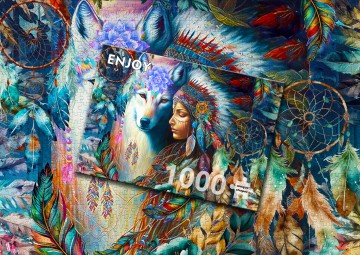 Puzzelwereld   enjoy   1000 stukjes   indiaanse prinses met wolf 2   ej2187
