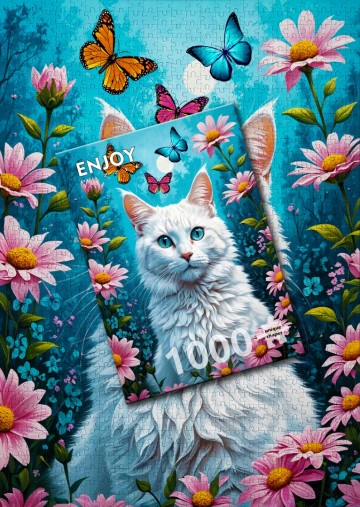 Puzzelwereld   enjoy   1000 stukjes   witte kat 2   ej2140