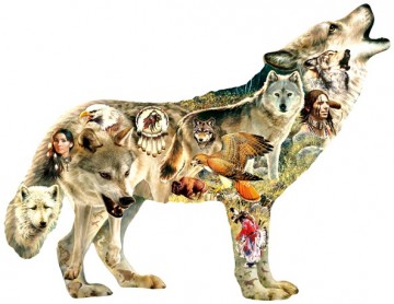 Puzzelwereld legpuzzel contour sunsout 96049 native american wolf 750 stukjes P