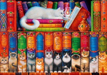 Puzzelwereld legpuzzel bluebird 70344 cat bookshelf 1000 stukjes p