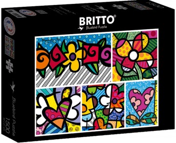 Puzzelwereld legpuzzel bluebird 90020 romero britto   collage hearts and flowers 1500 stukjes d