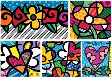 Puzzelwereld legpuzzel bluebird 90020 romero britto   collage hearts and flowers 1500 stukjes p