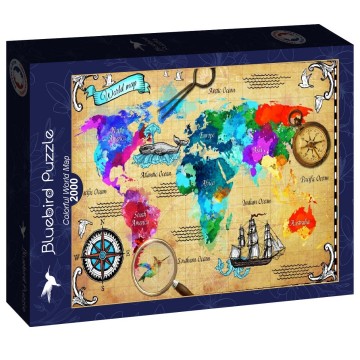 Puzzelwereld legpuzzel bluebird 90506 colorful world map 2000 stukjes l