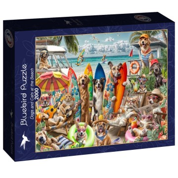 Puzzelwereld legpuzzel bluebird 91023 honden en katten op het strand 2000 stukjes l