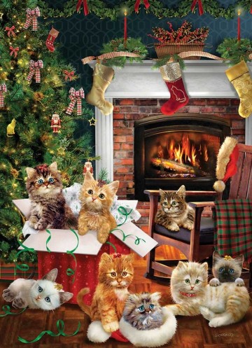 Puzzelwereld legpuzzel cobble hill 40216 christmas kittens 1000 stukjes p