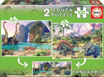Puzzelwereld legpuzzel educa 15620 dinosaurus twee keer 100 stukjes p