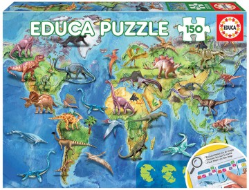 Puzzelwereld legpuzzel educa 18997 dinosaurus wereldkaart 150 stukjes d