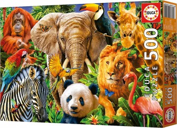 Puzzelwereld legpuzzel educa 19550 collage wilde dieren 500 stukjes d1