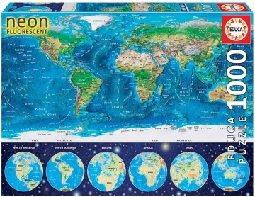 Puzzelwereld legpuzzel fluoriserend educa 16760 neon world map 1000 stukjes F