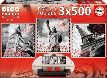 Puzzelwereld legpuzzel educa grote steden 3 x 500 stukjes 17096 f