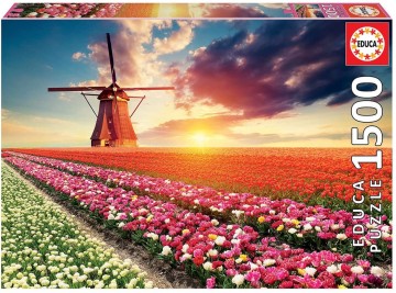 Puzzelwereld legpuzzel educa tulpenveld met molen 1500 stukjes 18465 f