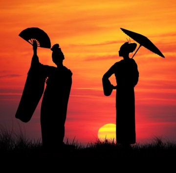 Puzzelwereld legpuzzel grafika 2257 geishas in zonsondergang 1000 stukjes p