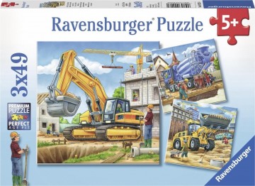 Puzzelwereld legpuzzel grote bouwvoertuigen   ravensburger 92260 3x49 stukjes d