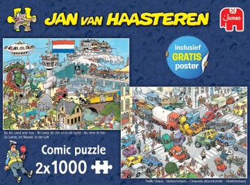 Puzzelwereld legpuzzel jumbo jan van haasteren  verkeerschaos  ter land ter zee en in de lucht 2x1000 stukjes 20073 f