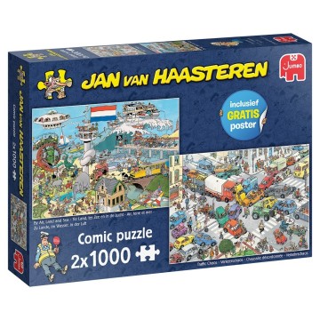 Puzzelwereld legpuzzel jumbo jan van haasteren  verkeerschaos  ter land ter zee en in de lucht 2x1000 stukjes 20073 l