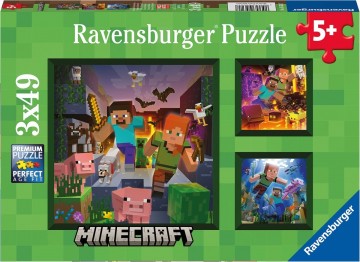 Puzzelwereld legpuzzel minecraft biomes ravensburger 56217 3x49 stukjes d
