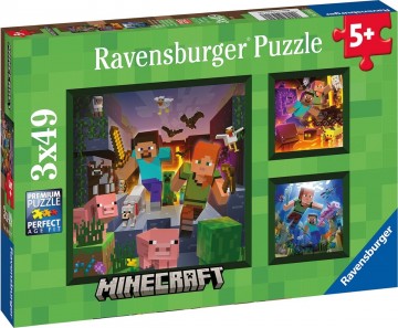 Puzzelwereld legpuzzel minecraft biomes ravensburger 56217 3x49 stukjes d2