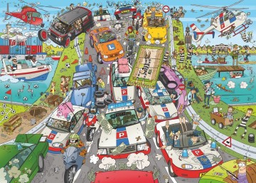 Puzzelwereld legpuzzel ravensburger 175871 comic   rear view mirror politie achtervolging  1000 stukjes p