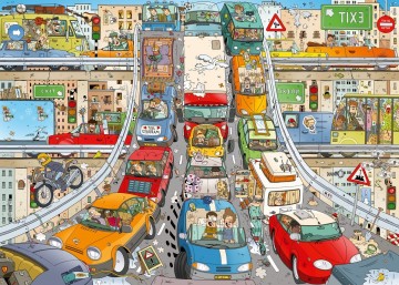 Puzzelwereld legpuzzel ravensburger 175888 comic   rear view mirror verkeerschaos  1000 stukjes p