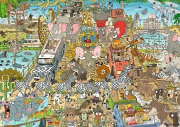 Puzzelwereld legpuzzel ravensburger 176359 comic   rear view mirror safari  1000 stukjes p