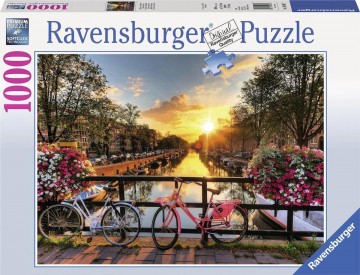 Puzzelwereld legpuzzel ravensburger 196067 fietsen in amsterdam 1000 stukjes F