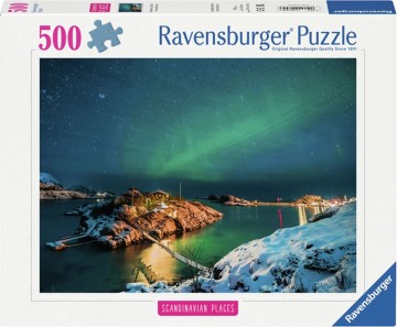 Puzzelwereld legpuzzel ravensburger 8453 noorderlicht bij bergsfjord   500 stukjes f
