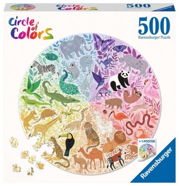 Puzzelwereld legpuzzel ronde puzzel   circle of colors   animals ravensburger 171729 500 stukjes d