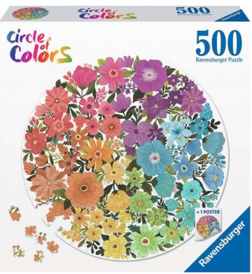 Puzzelwereld legpuzzel ronde puzzel   circle of colors   flowers ravensburger 171675 500 stukjes d