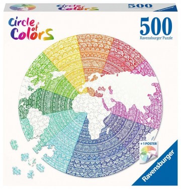 Puzzelwereld legpuzzel ronde puzzel   circle of colors   mandala ravensburger 171682 500 stukjes d