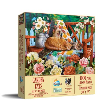 Puzzelwereld legpuzzel sunsout 28578 tom wood   garden cats 1000 stukjes l