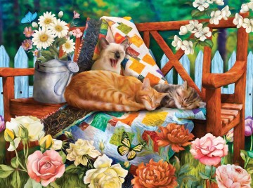Puzzelwereld legpuzzel sunsout 28578 tom wood   garden cats 1000 stukjes p