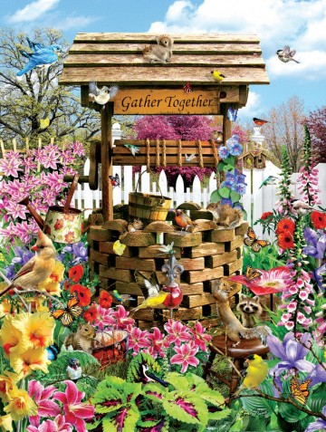 Puzzelwereld legpuzzel sunsout 35157 birds at the wishing well 1000 stukjes p
