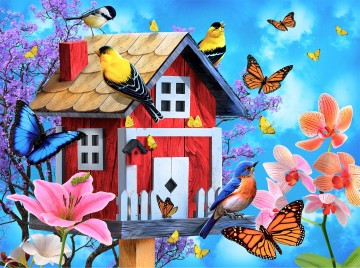 Puzzelwereld legpuzzel sunsout 49044 red birdhouse 1000 stukjes p