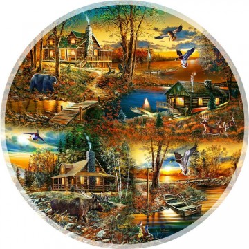 Puzzelwereld legpuzzel sunsout 58662 cabins in the woods 1000 stukjes p
