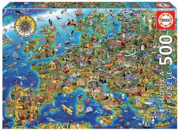 Puzzelwereld legpuzzels educa gekke kaart van europa 17962 500 stukjes f
