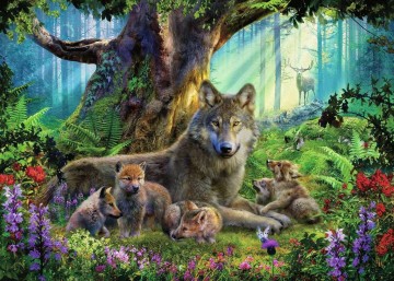Puzzelwereld legpuzzels ravensburger 159871 familie wolf in het bos 1000 stukjes p   kopie