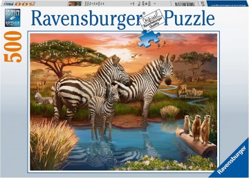 Puzzelwereld legpuzzels ravensburger 173761 zebras bij de drinkplaats  500 stukjes d
