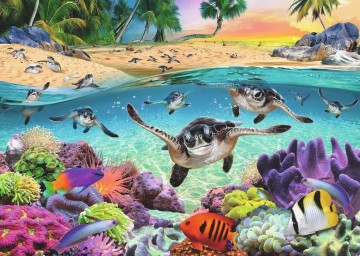 Puzzelwereld legpuzzels ravensburger 174560 baby zeeschildpadden 500xl stukjes p