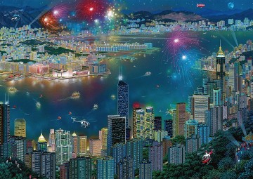 Puzzelwereld legpuzzels schmidt 59650 vuur werk boven hong kong 1000 stukjes P