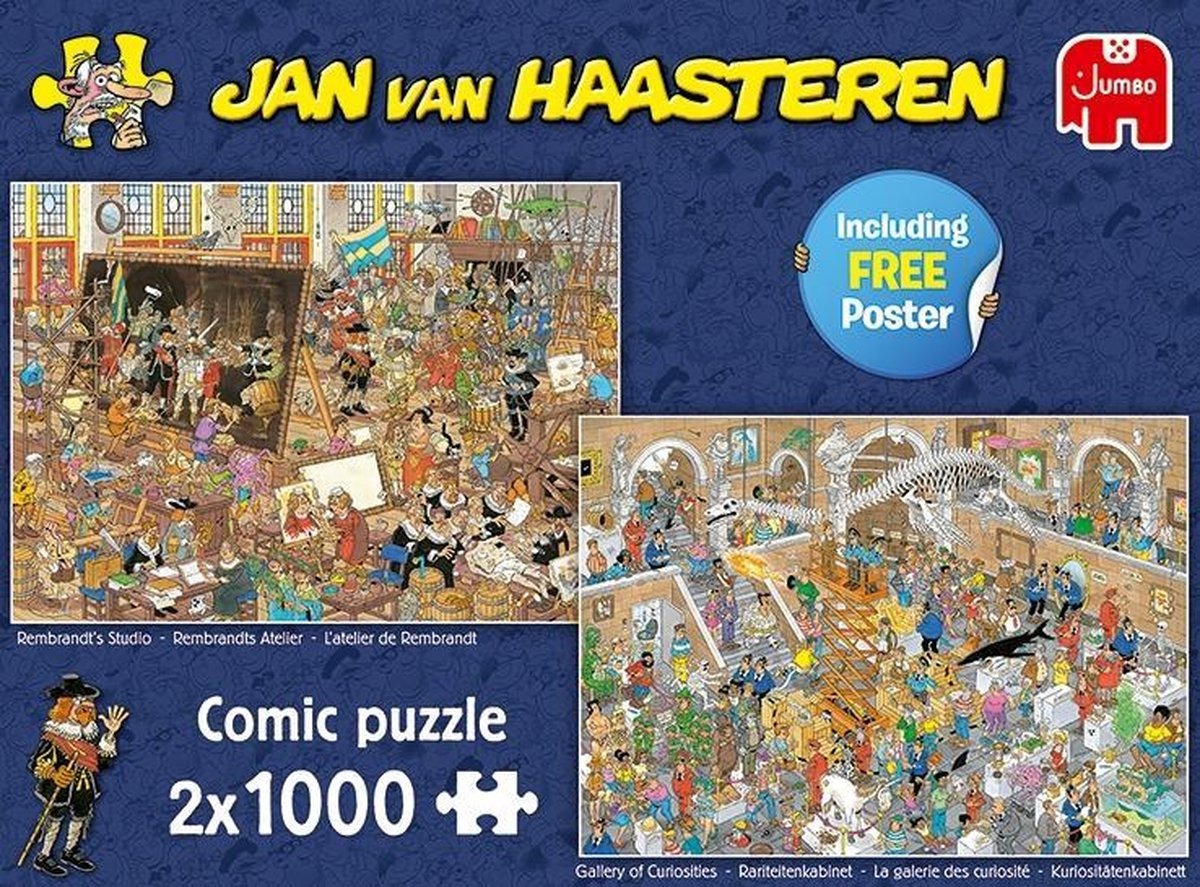 Beeldhouwer tetraëder opslag Jumbo - Jan van Haasteren - Legpuzzel - Rariteitenkabinet/Rembrands Atelier  - 2 x 1000 stukjes - Legpuzzels 751-1000 stukjes - Puzzelwereld.eu